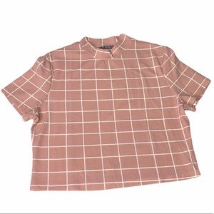 Plus Size Mock Neck Grid Print Crop Top